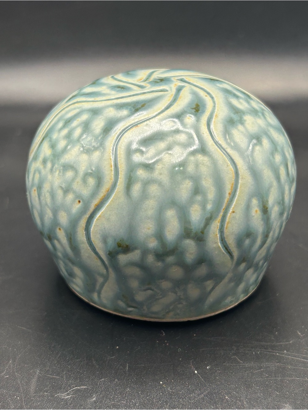 Salterra Paperweight 2 1/4” Signed Grey Blue Organic